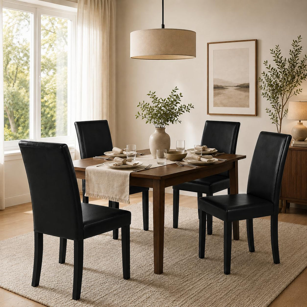 Set of 4 Upholstered Kitchen Chairs Black