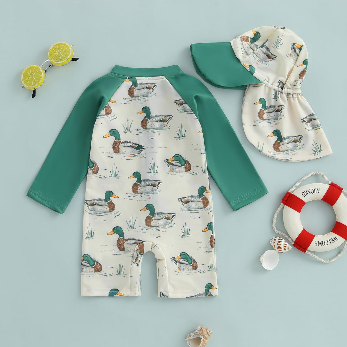 Toddler Baby Boy Swimsuit One Piece Rash Guard Bathing Suit Infant Beach Swimwear with Hat