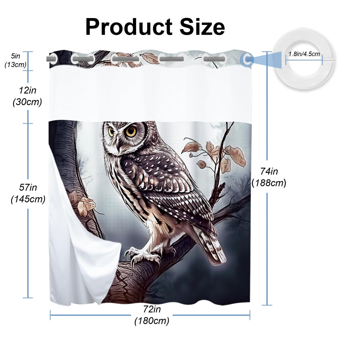 Cute Little Owl Eagle Forest Night Rustic Theme No Hook Waffle Weave Shower Curtain with Snap in Liner Polyester