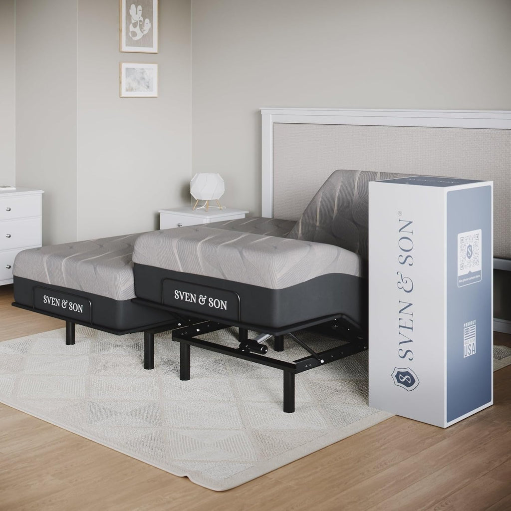 Essential Adjustable Bed Base (Frame) + 14 inch Hybrid Spring Matt (Medium Soft), Easy Assembly, Head and Foot Lift