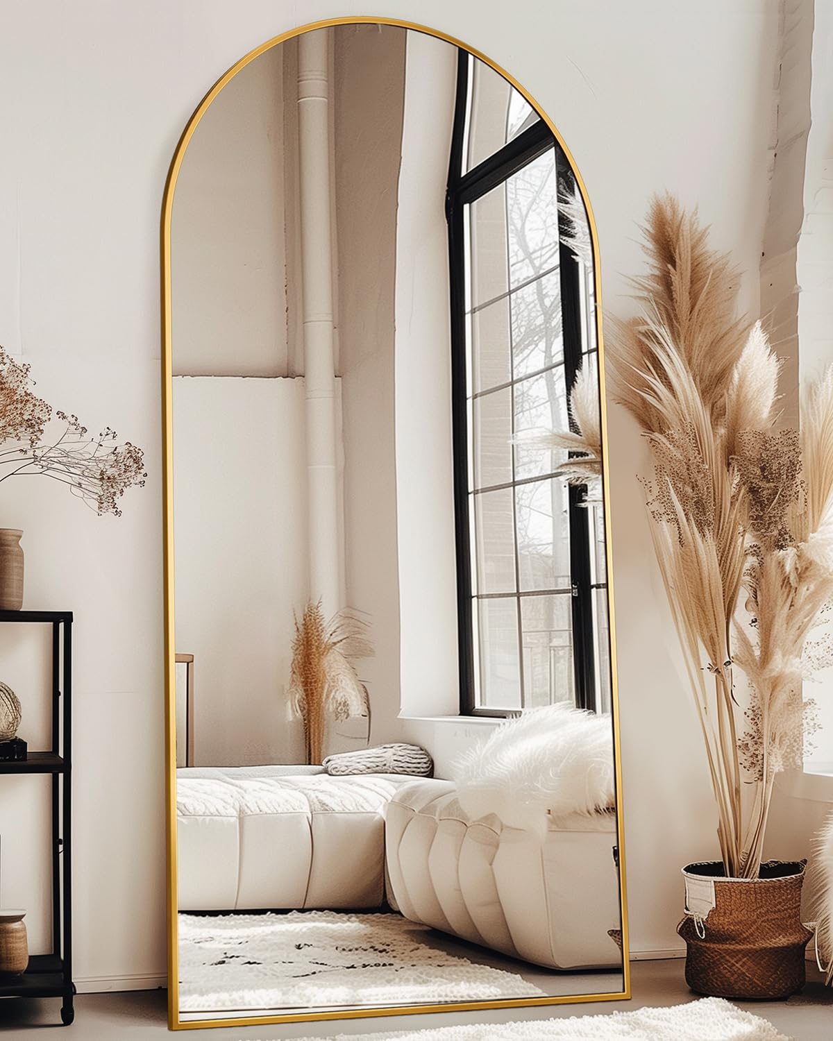 76"x34" Arched Full Length Mirror with Stand,Full Body Floor Mirror