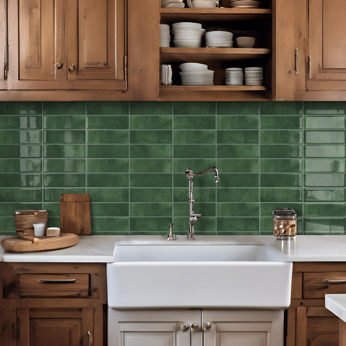 Green Peel and Stick Backsplash Tiles Wall 10-Sheet