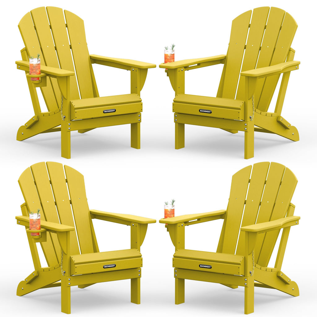 Folding Adirondack Chairs Set of 4, HDPE Patio Chair Olive Yellow