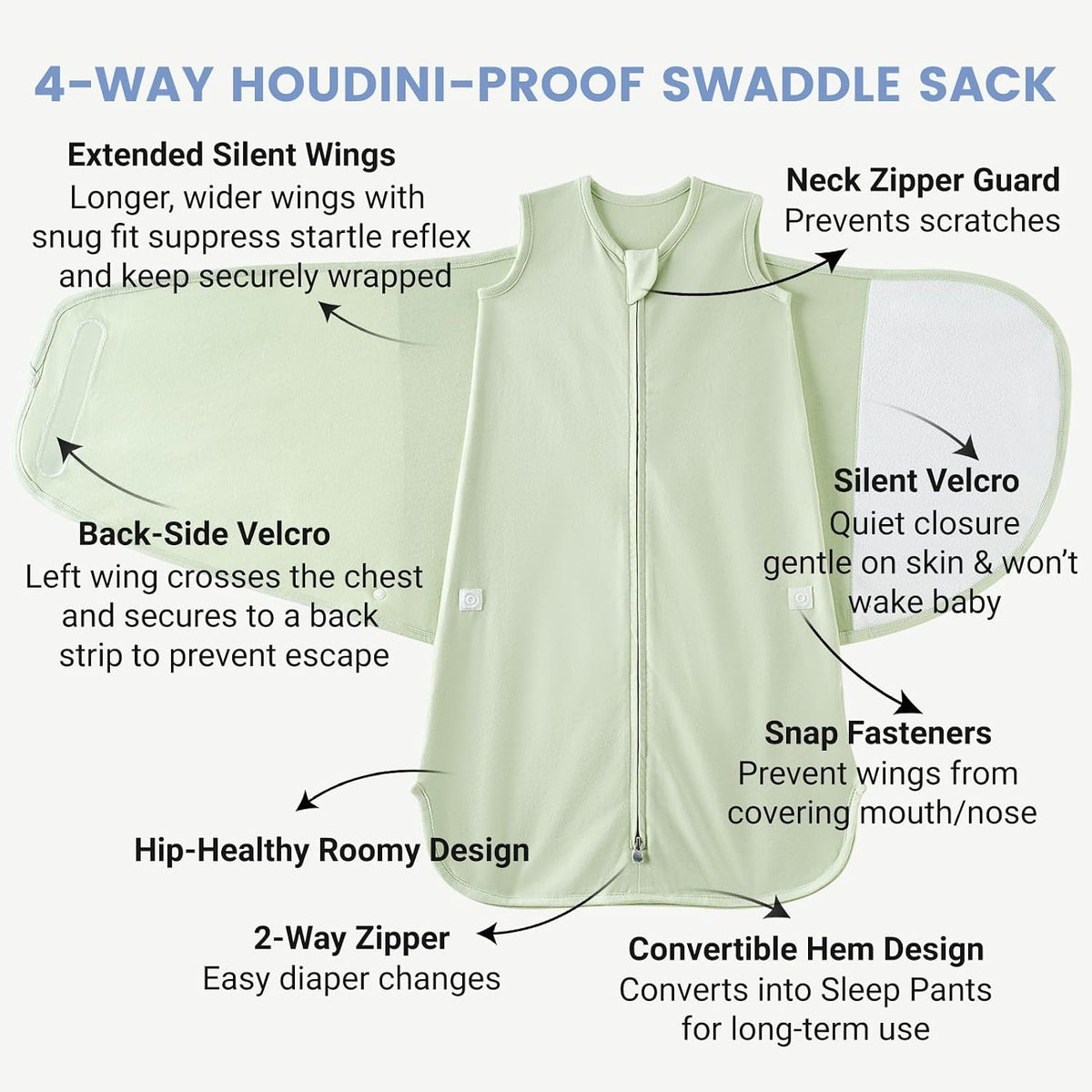 Sleep Sack Baby Swaddle, Houdini Proof 1.0 TOG Zipper Wearable Blanket, Warm Nursery Swaddle