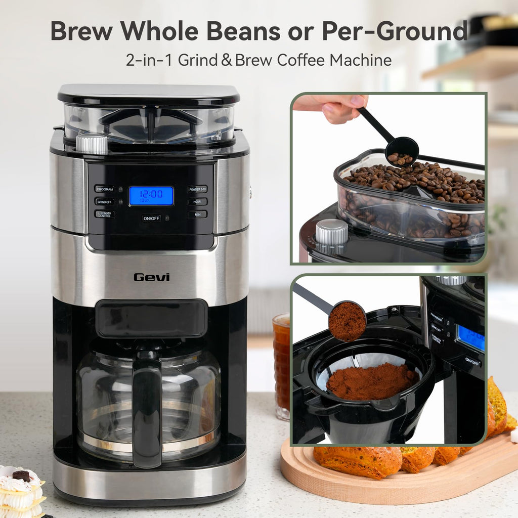 All In One 10-Cup Grind & Brew Coffee Maker with Built-In Burr Grinder