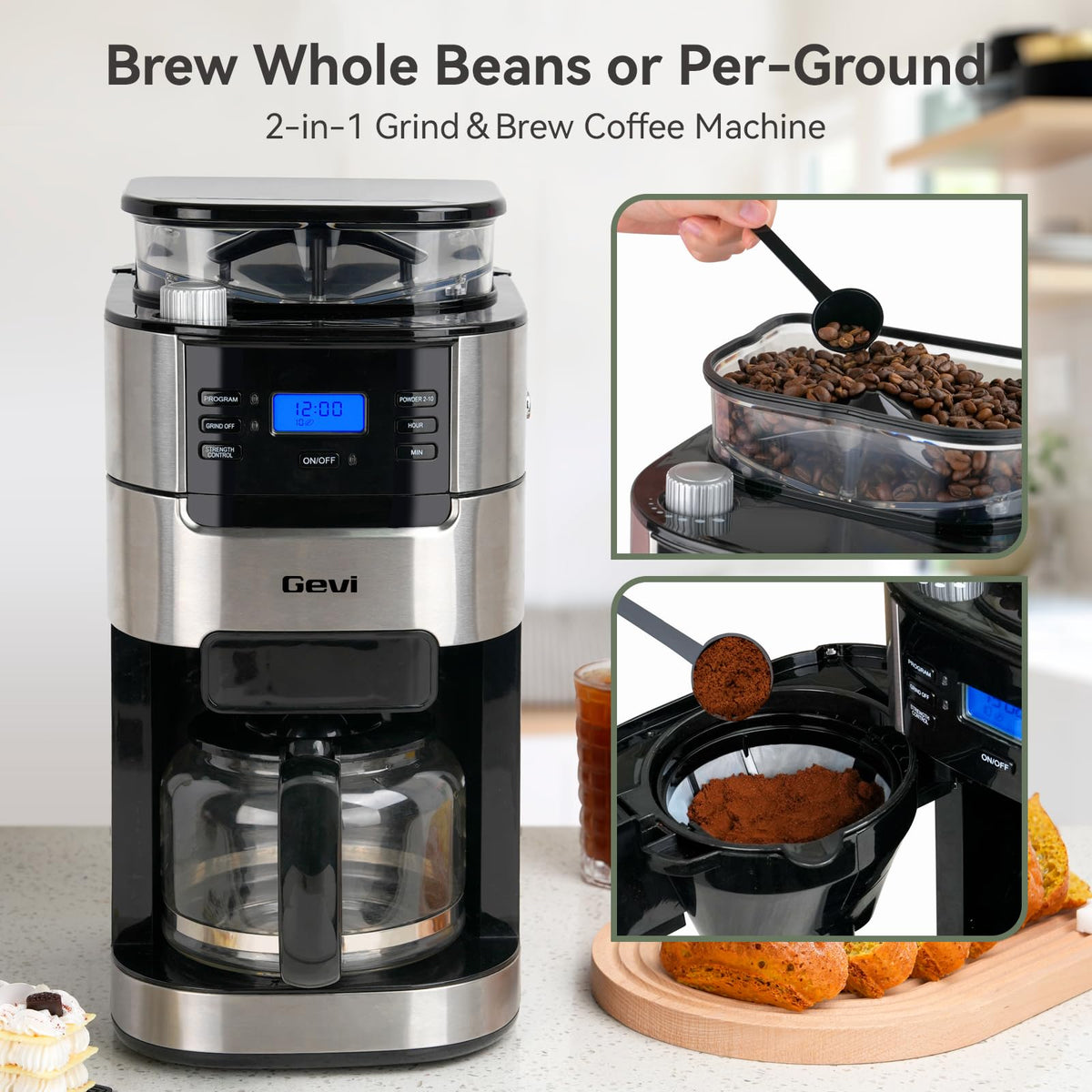All In One 10-Cup Grind & Brew Coffee Maker with Built-In Burr Grinder