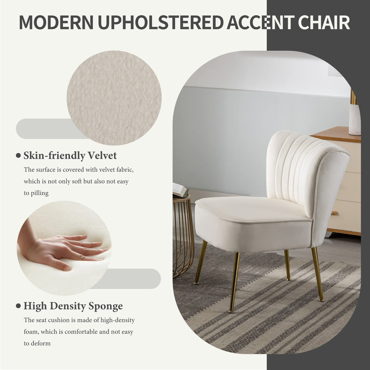 Modern Velvet Accent Chair Set of 4, Side Chair, Beige