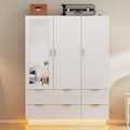 Armoire Wardrobe Closet with 3 Door, Mirror, LED Lights | Hanging Rod, Drawers, Bedroom Armoires - Large Capacity