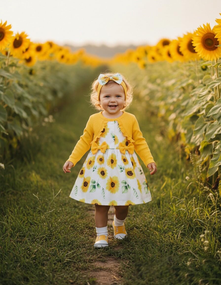 Baby Girl Dress Sunflower Floral Long Sleeve Dress