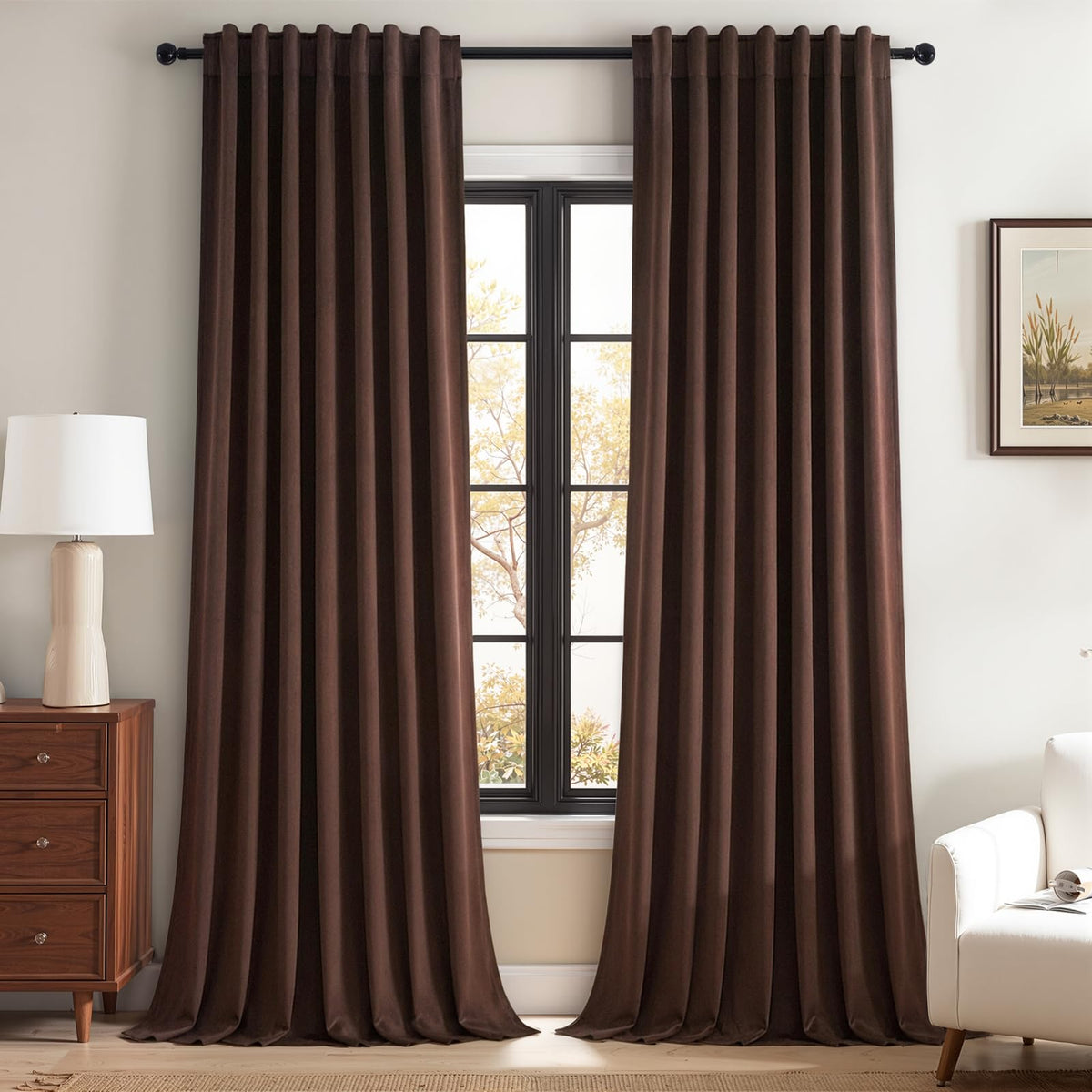 96 Inches Long Velvet Curtains Tan Luxury Elegant Vintage Room Drakening Thermal Privacy Curtains Bedroom Chocolate
