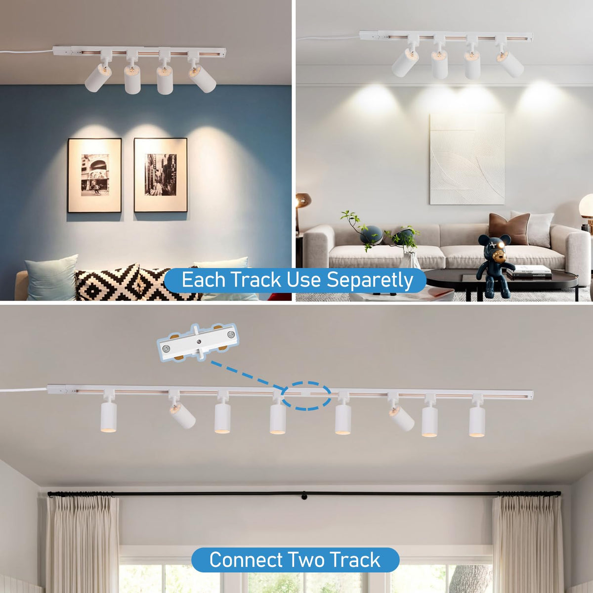 Plug in Track Lighting with Power Cord, 8 Light LED Track Lighting Kit with Connectable Rails, GU10 Kitchen Track