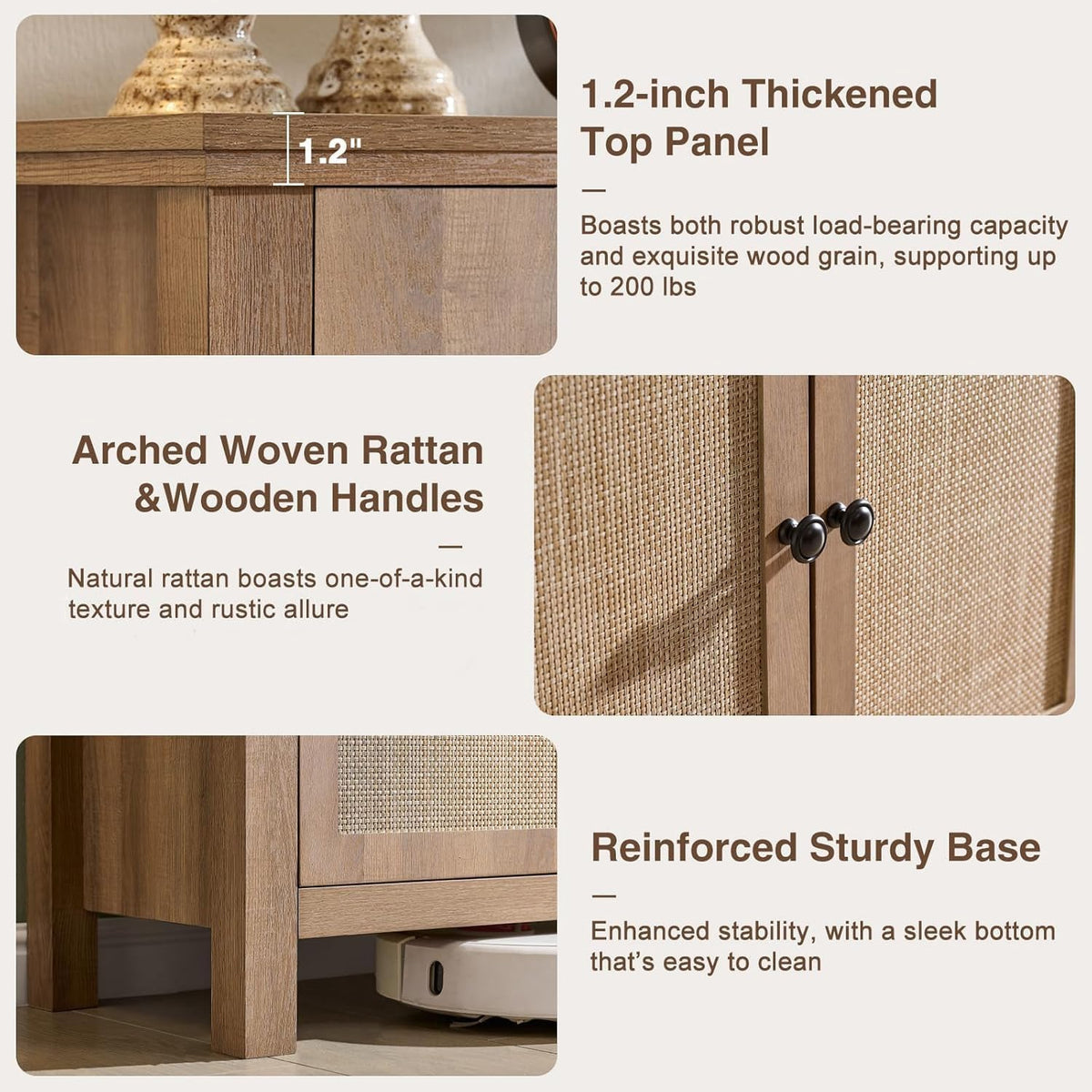 60" Rattan Sideboard Buffet Cabinet with Storage | Sideboard With Rattan Doors, Spacious Storage And Soft-Close