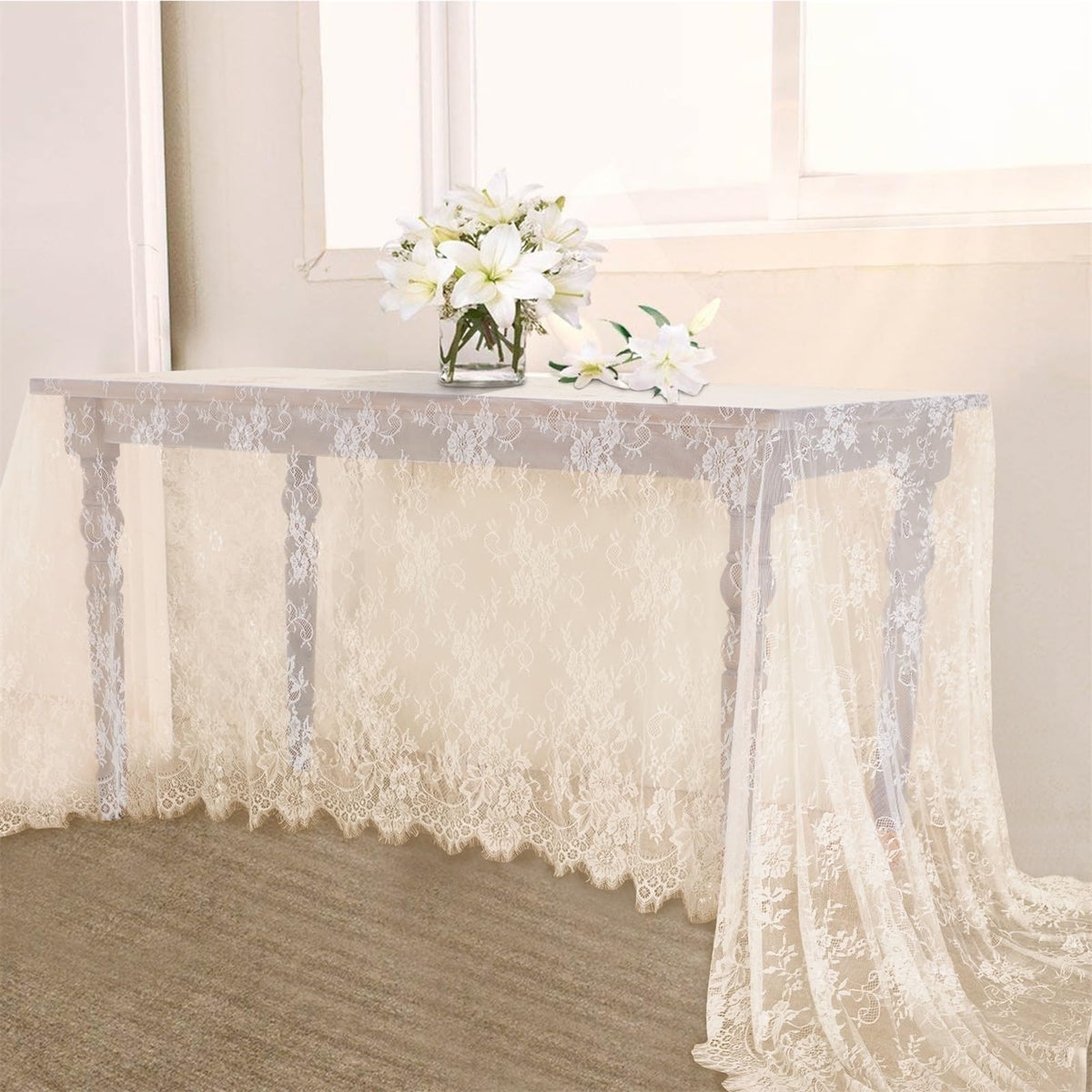 10 Pieces Lace Ivory Table Cloth 60x120 Inch Vintage Wedding Floral