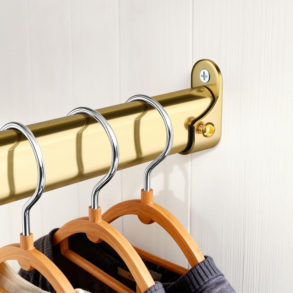 Oval Closet Rod for Hanging Clothes 18.2 to 31 Inch, Includes End Supports, Adjustable Wardrobe Tube, Heavy Duty