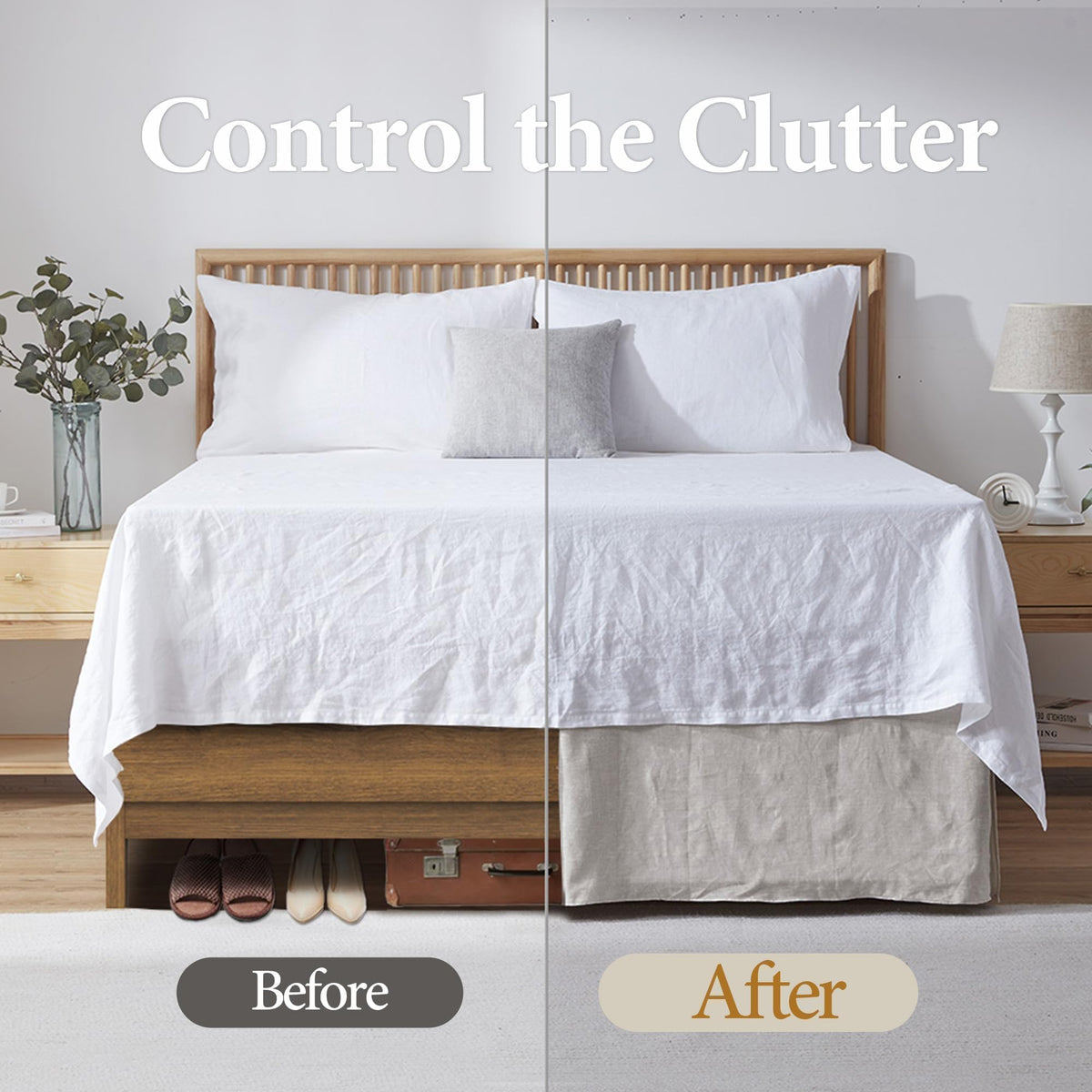Belgian 100% Linen Bed Skirt with Classic 14 inch Tailored Drop Dust Ruffle, Easy Fit Breathable Premium Natural