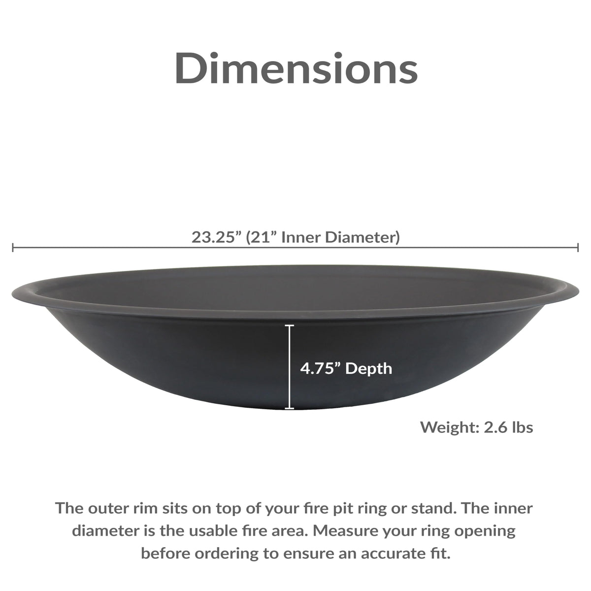 Pit Bowl with Spark Screen, 23.25" Outer / 21" Inner Dia