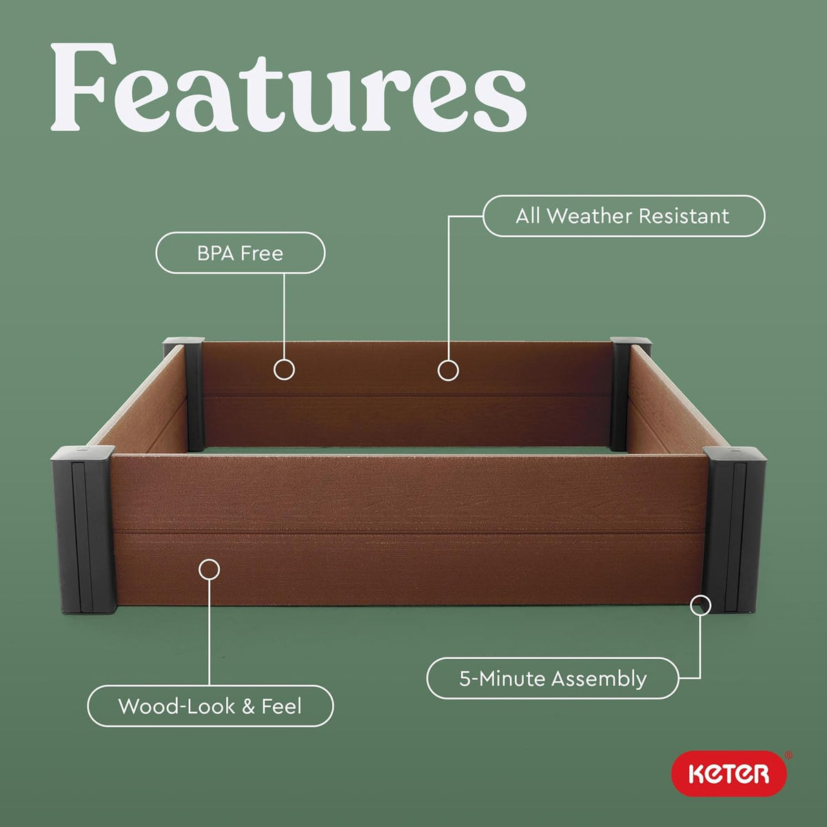 48" X 48" inches Wood Look Raised Garden Bed, Durable Outdoor Herb Garden Planter for Vegetables, Flowers, and