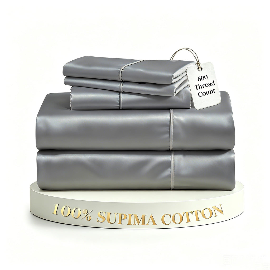 100% Supima Cotton 600 Thread Count Sheets-4 Pc Long Staple Pure Soft Sateen Weave Set-16" Deep Pocket Cooling