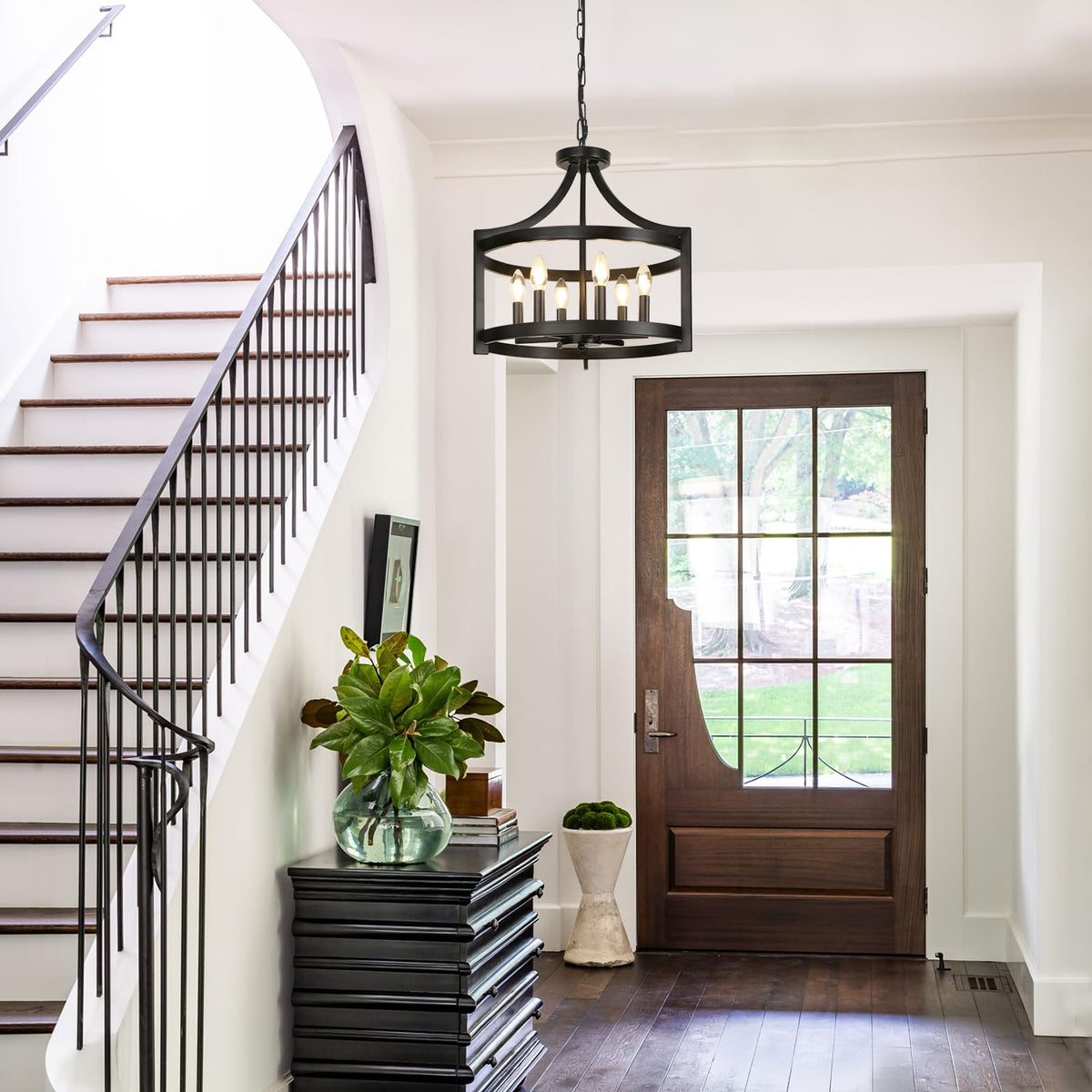 6 Lights Large Modern Farmhouse Chandelier, 19" Convertible Semi Flush Mount Ceiling Light Fixture Hanging Light