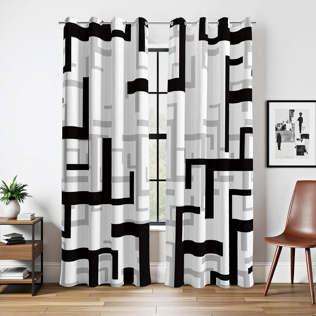 Modern Blackout Curtains for Bedroom Living Room 2 Panels 100% Blackout Black and White Pattern Curtains Abstract