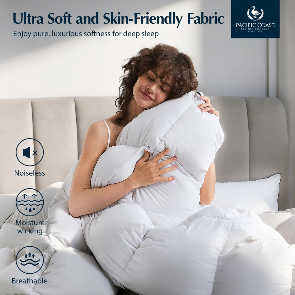 Luxury White Goose Feather Down Fiber Comforter, All Season Hotel Collection Duvet Insert, Ultra Soft