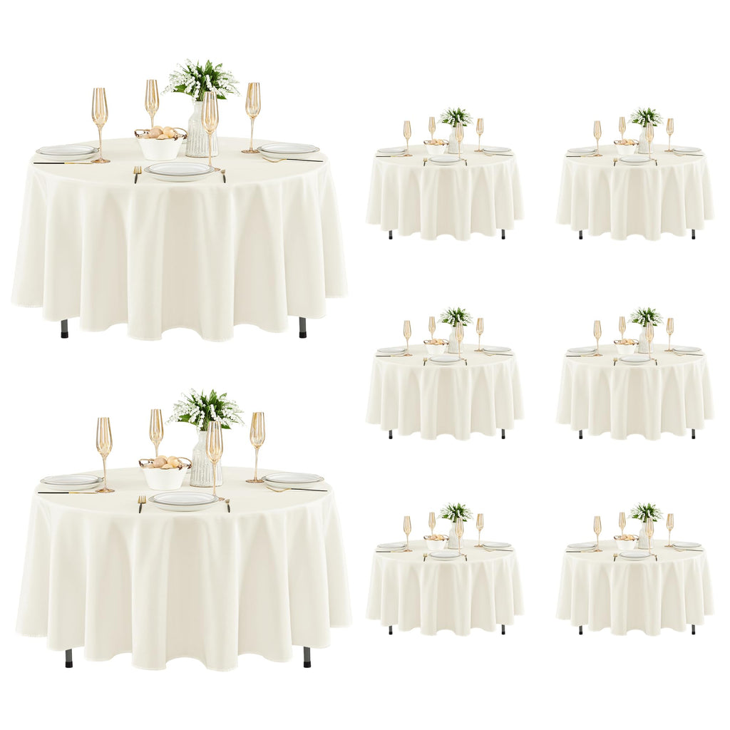 8 Pack Ivory Round Tablecloths 84 Inch for 36"-60" Tables