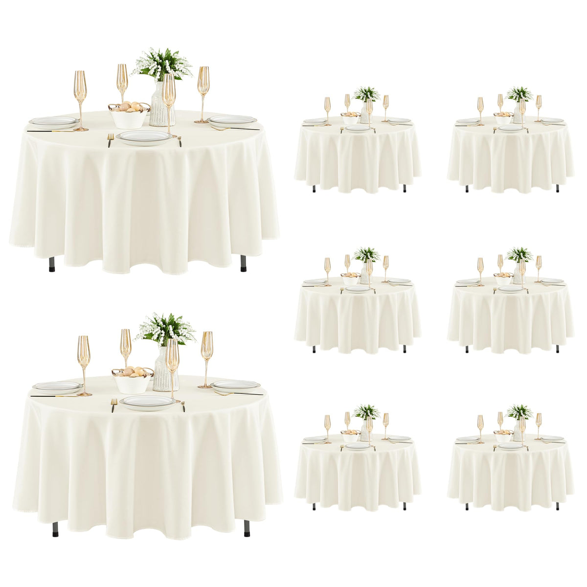 8 Pack Ivory Round Tablecloths 84 Inch for 36"-60" Tables