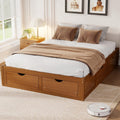 Japanese Queen Size Wooden Floor Bed Frame with 6 Storage Drawers