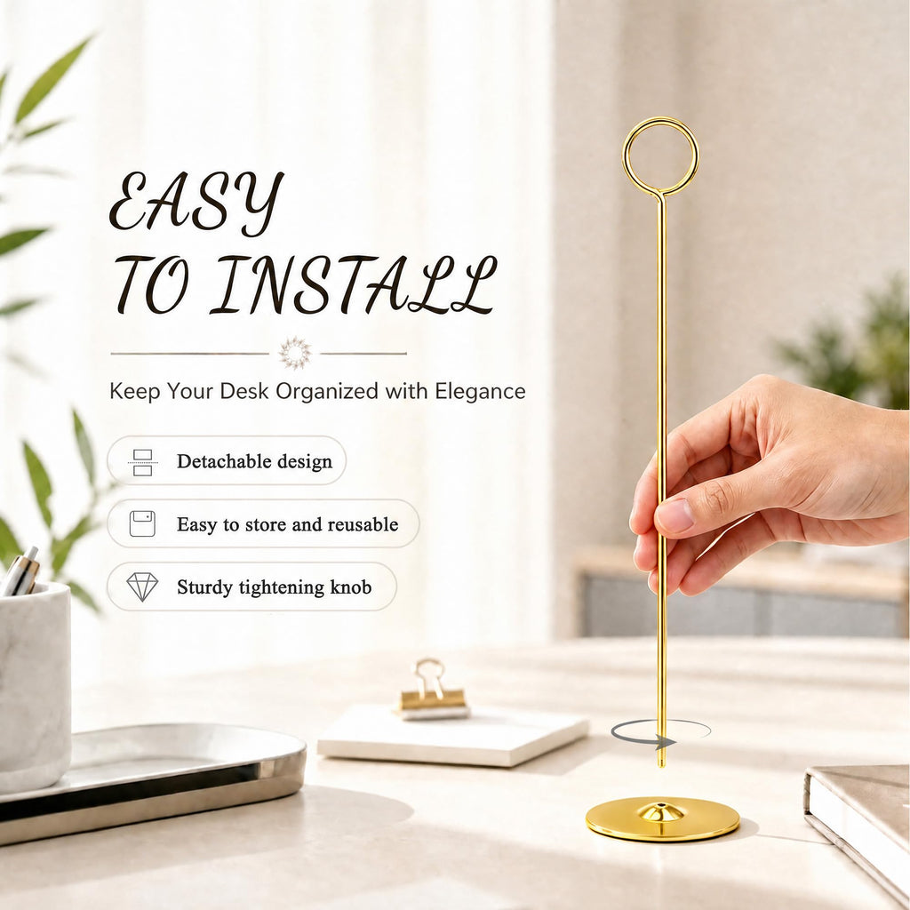 16PK Gold Table Number Holders Place Card Holders 12 Inch Table Card Holders Steel Card Holders for Photos, Food