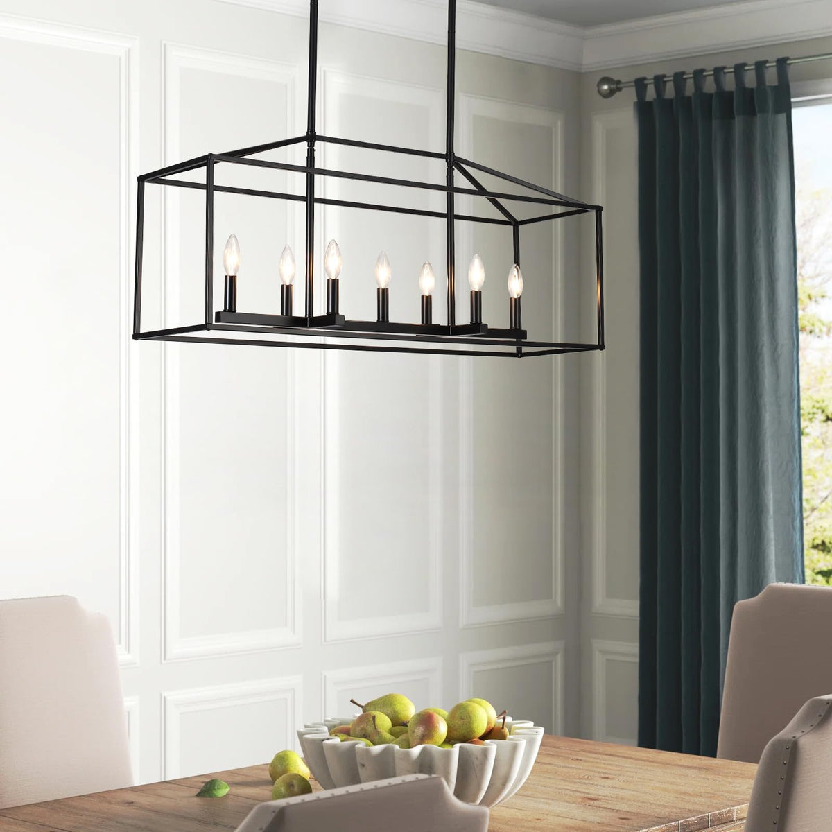 38" 7-Light Black Large Modern Farmhouse Rectangular Chandelier