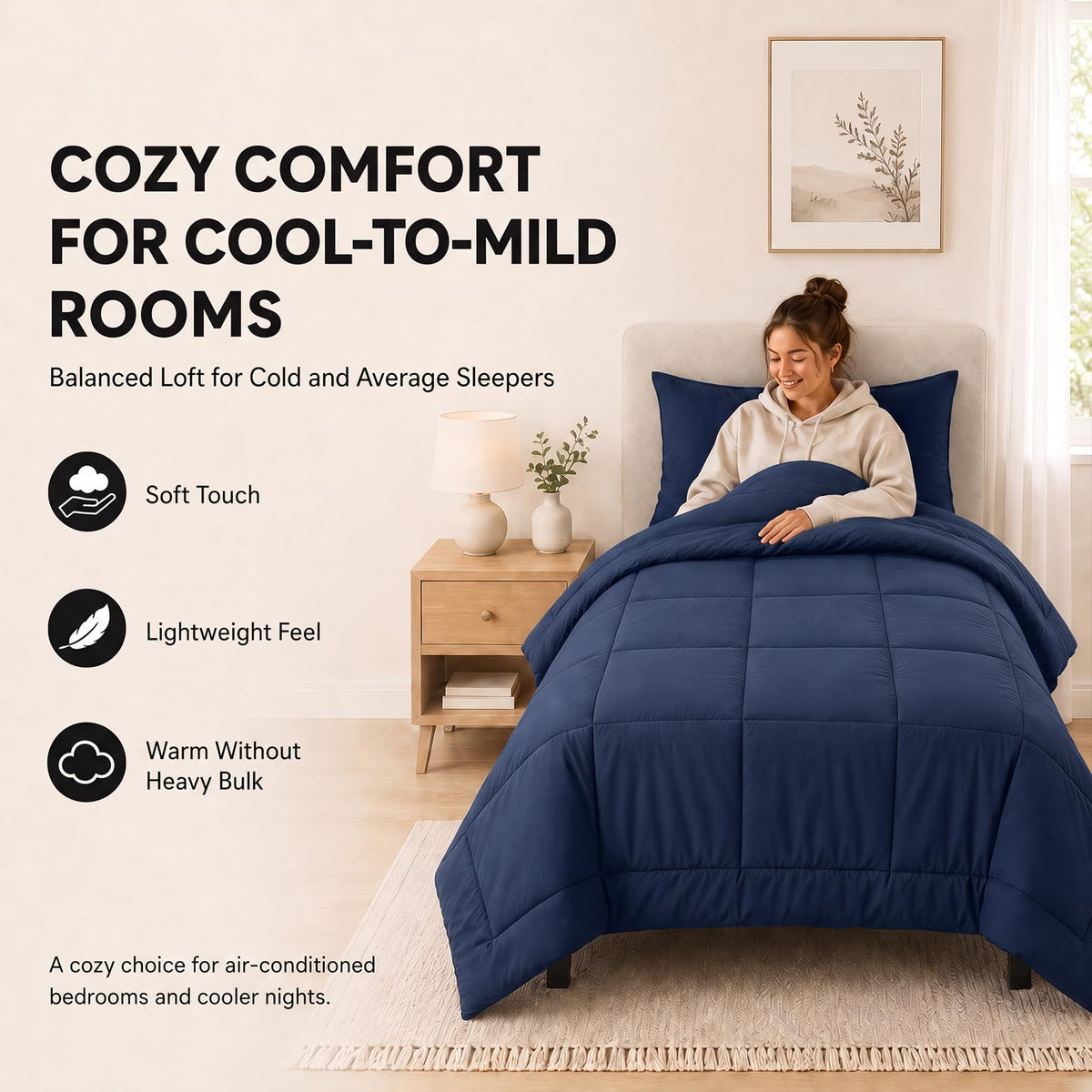 Comforter Set Navy Blue - 5 Pieces Bed in a Bag