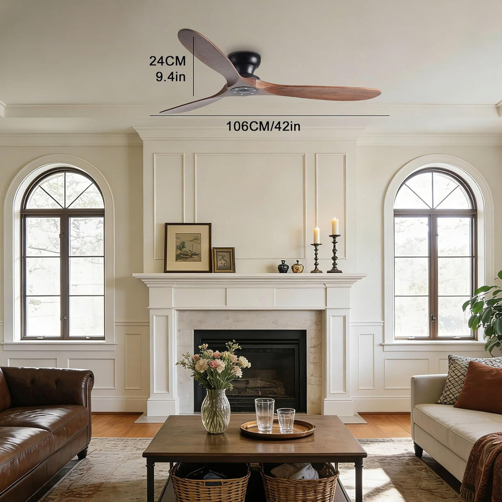 42" Flush Mount Ceiling Fan with Remote, No Light