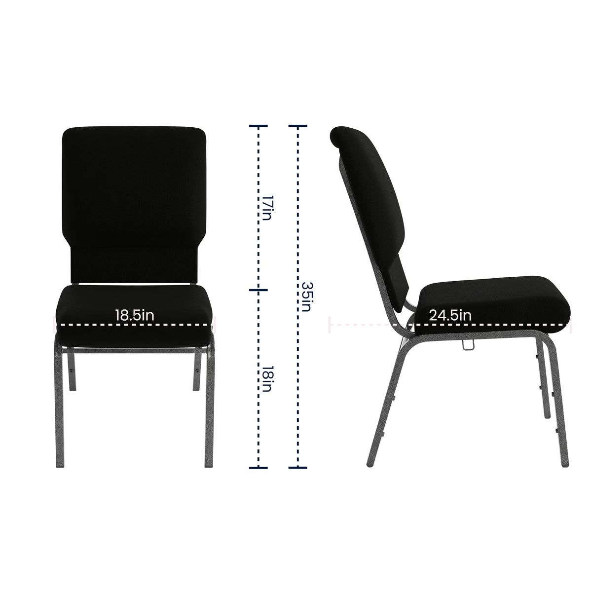 18.5 in Wide Church Chair, Black