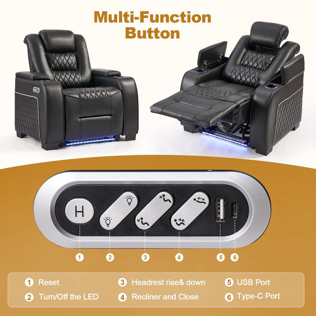 Dual Motor Power Recliner Set of 6 with Adjustable Headrest & LED Light