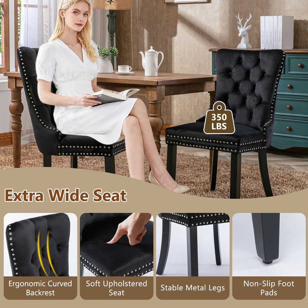 Dining Table Set for 8, 79'' Large Modern Rectangular Dining Room Table with 8 Velvet Chairs, Black Wood Finish