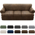 4-Pieces T Cushion Sofa Slipcovers - Leather Look Couch Cover for 3 Cushion Couch - Furniture Protector Stretch Sofa