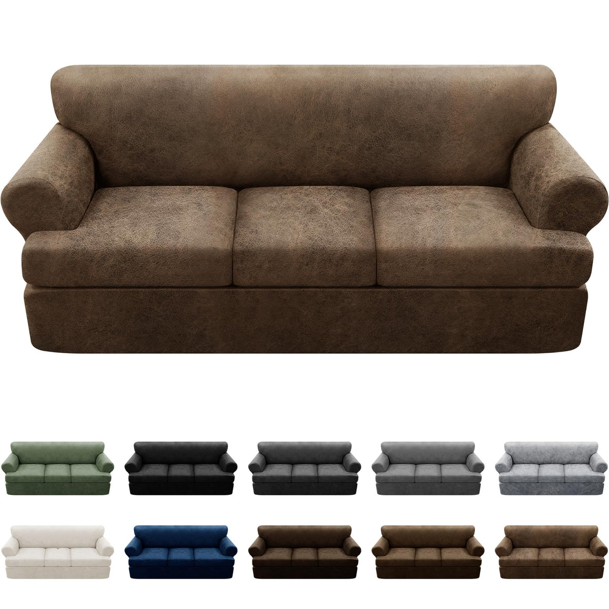 4-Pieces T Cushion Sofa Slipcovers - Leather Look Couch Cover for 3 Cushion Couch - Furniture Protector Stretch Sofa