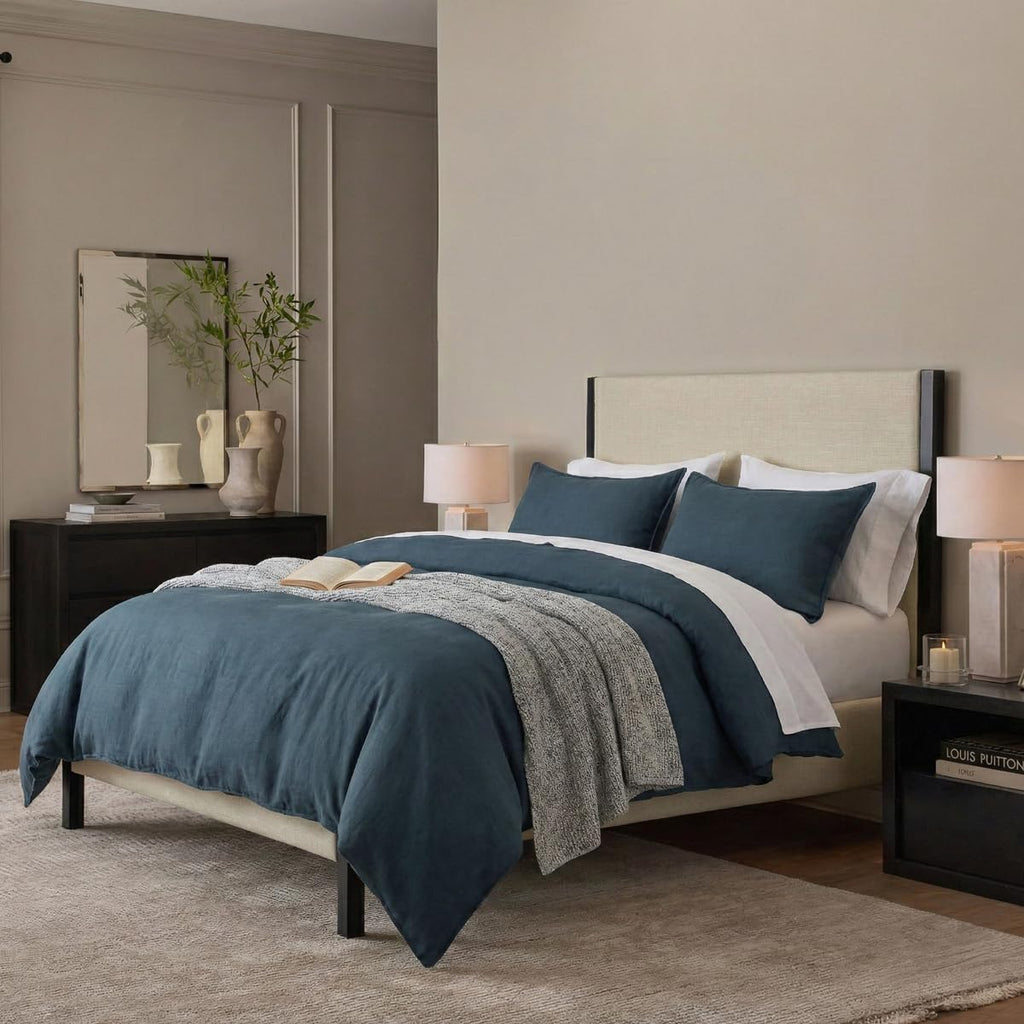 Linen Blend Duvet Cover Set - 106"x92" Duvet Cover + 2 Shams, 55% Linen 45% Cotton Bedding Sets