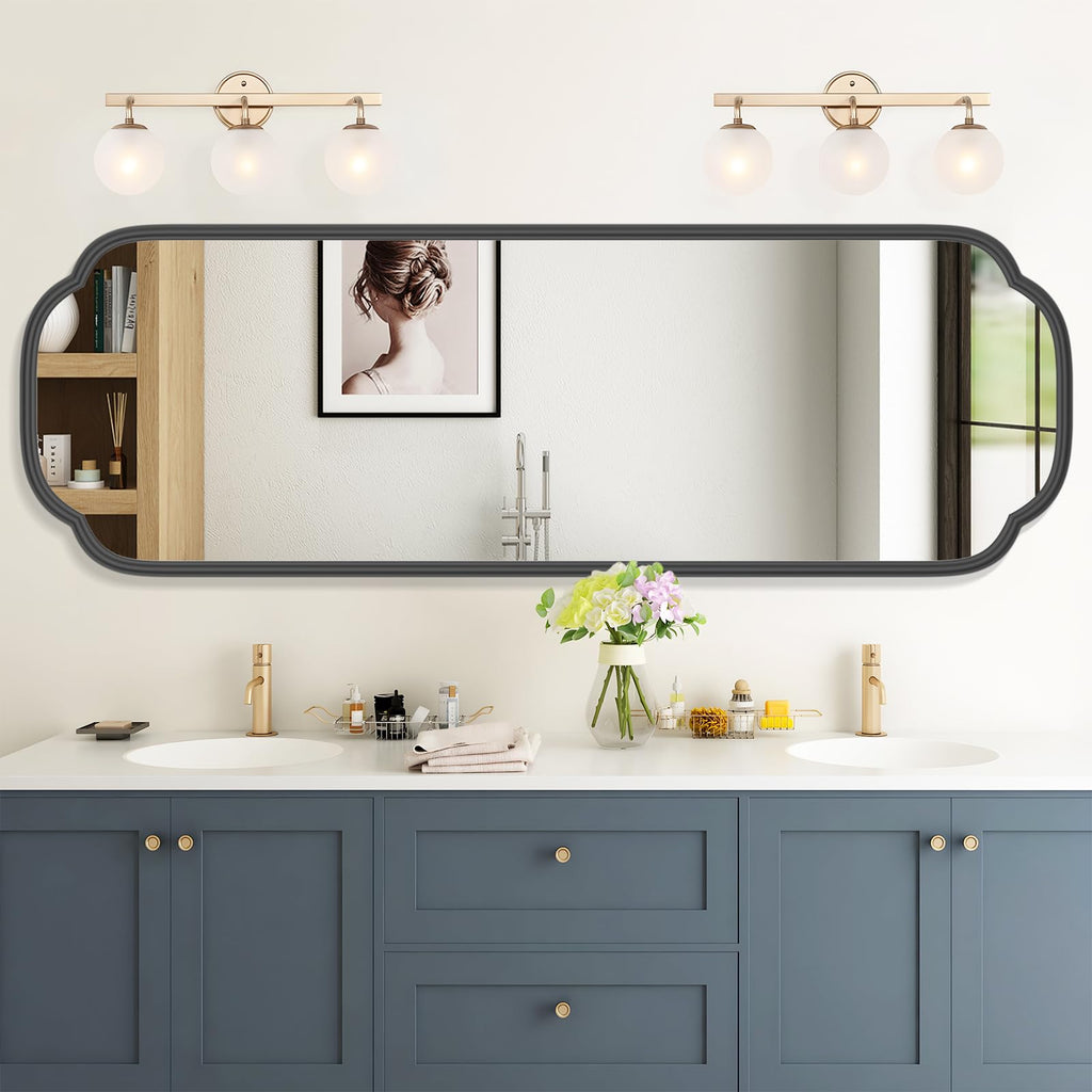 48"x16" Black Door Mirror Full Length Over The Door with Non-Rusting Metal Frame, Modern Full Body Mirror Bedroom
