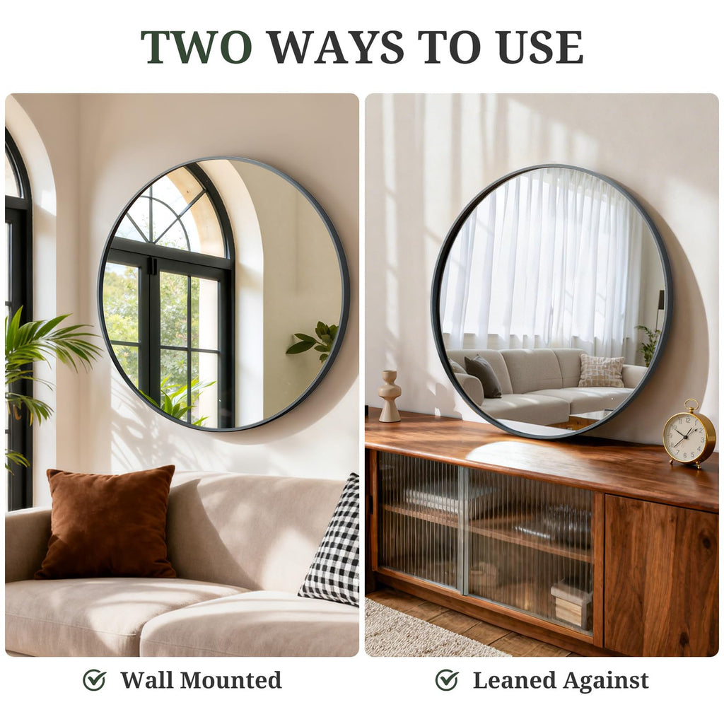 Round Wall Mirror 30 Inch Black Vanity Mirror with Metal Frame