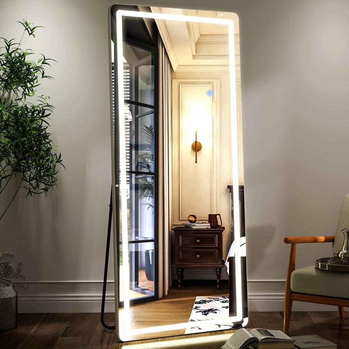 Full Length Mirror with LED Lights, 65"x24" LED Rectangle Standing Mirrors with Light, Floor Mirror with Stand