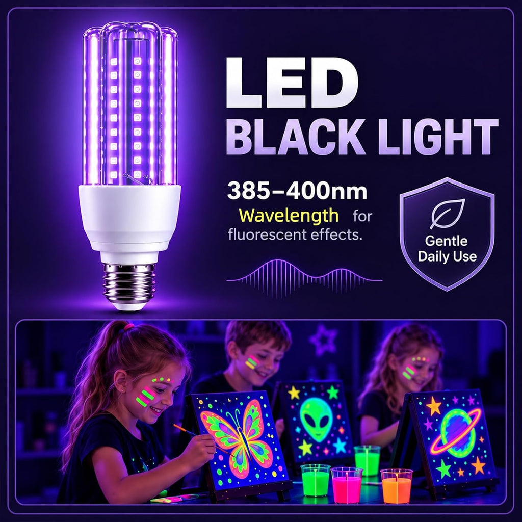 LED Black Light Bulbs,15W (120W Equivalent) E26 Base 395-400nm Wavelength