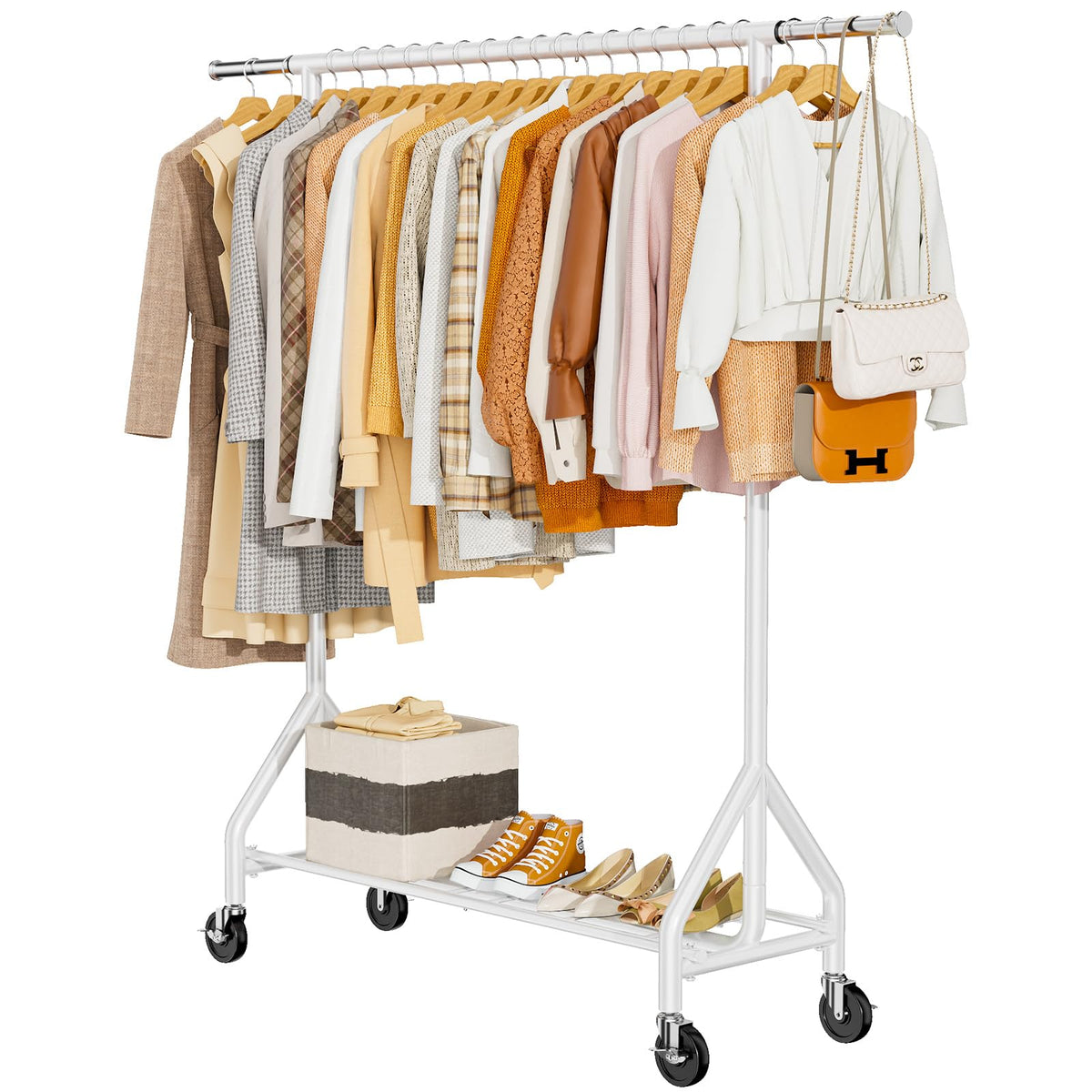 Heavy Duty Clothes Rack Load 450 LBS, Metal Garment Rack, Standing Rolling Clothing Rack for Hanging Clothes with