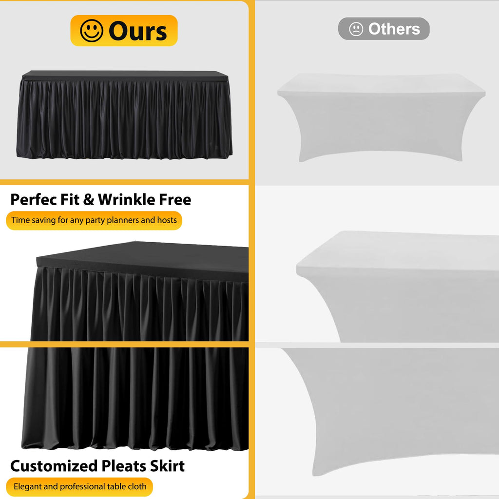 Care 2 Pack Black Rectangle Table Clothes for 6 Foot Tables, Polyester Fitted Tablecloths 6t Stretch Table Cover for
