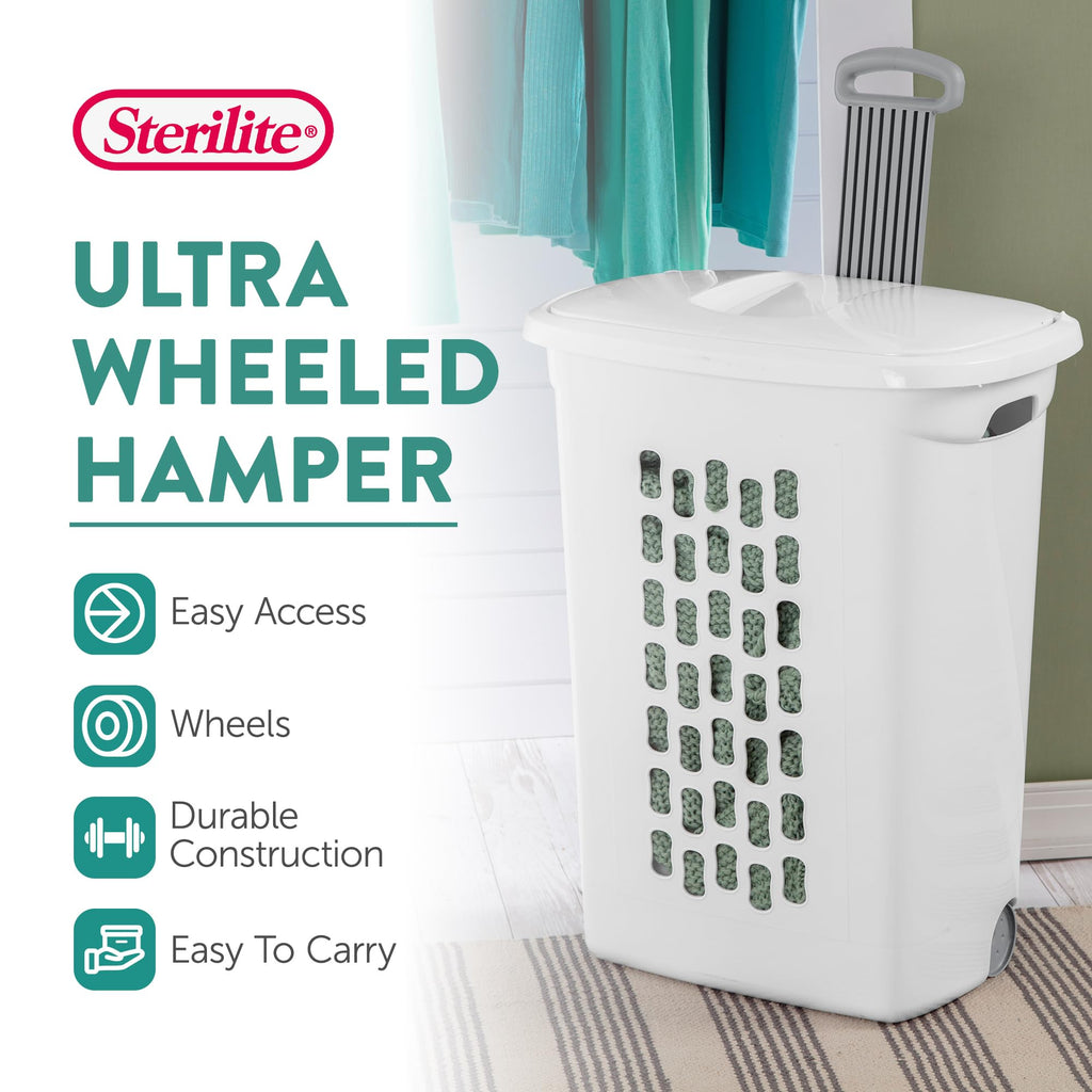 Ultra Wheeled Hamper, Laundry Basket w/Flip-Top Lid, 6-Pack