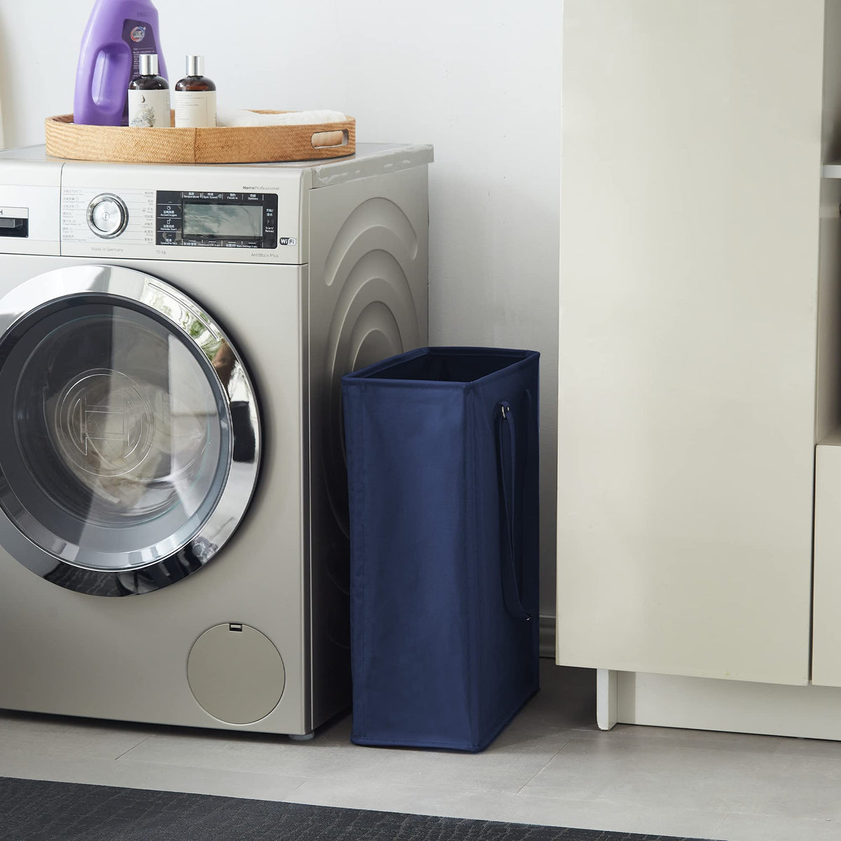 45L Slim Laundry Hamper with Adjustable Long Handles & Mesh Top, Navy
