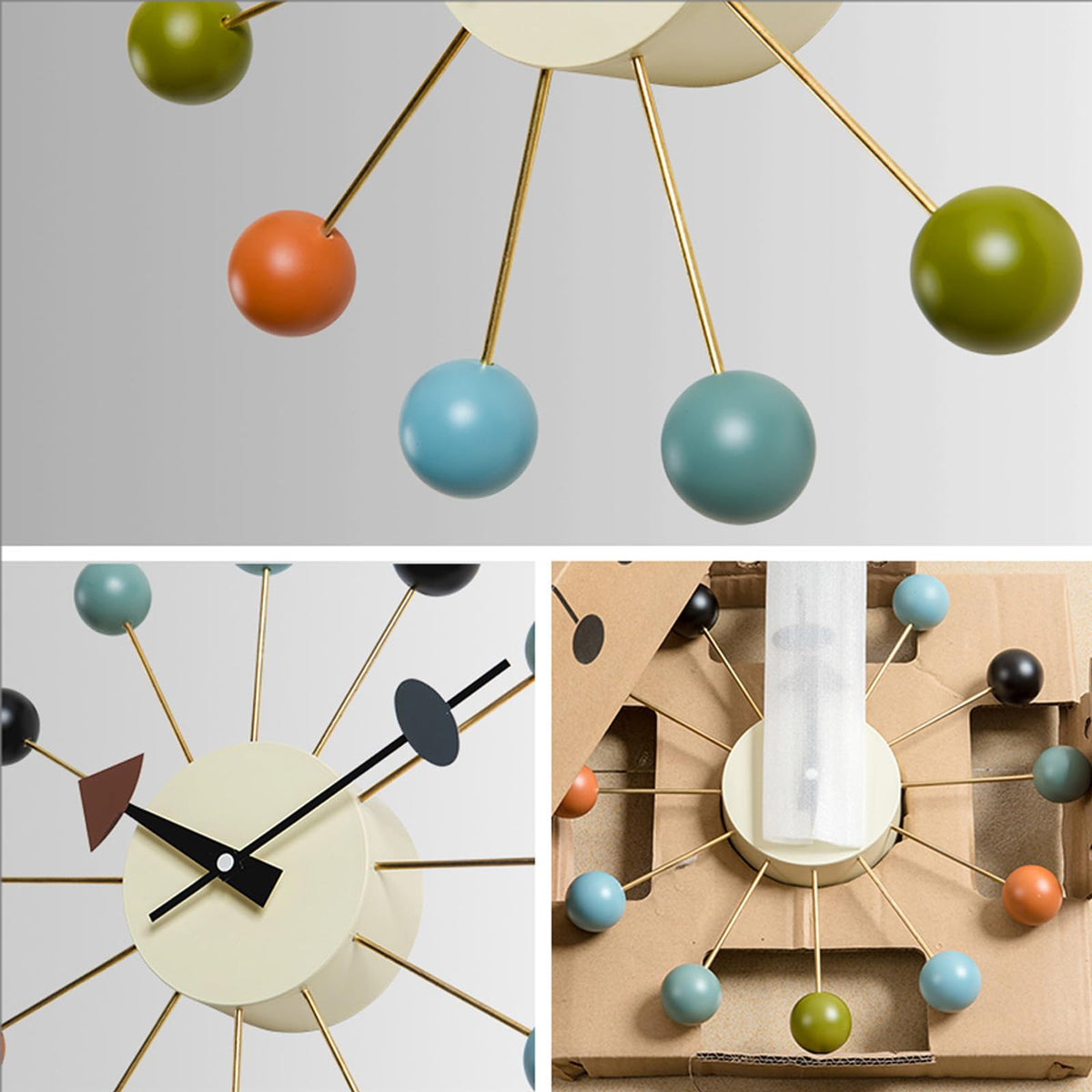 Inspired Nelson Style Modern Mid Century Retro Design Wood Wall Ball Clock Multicolor