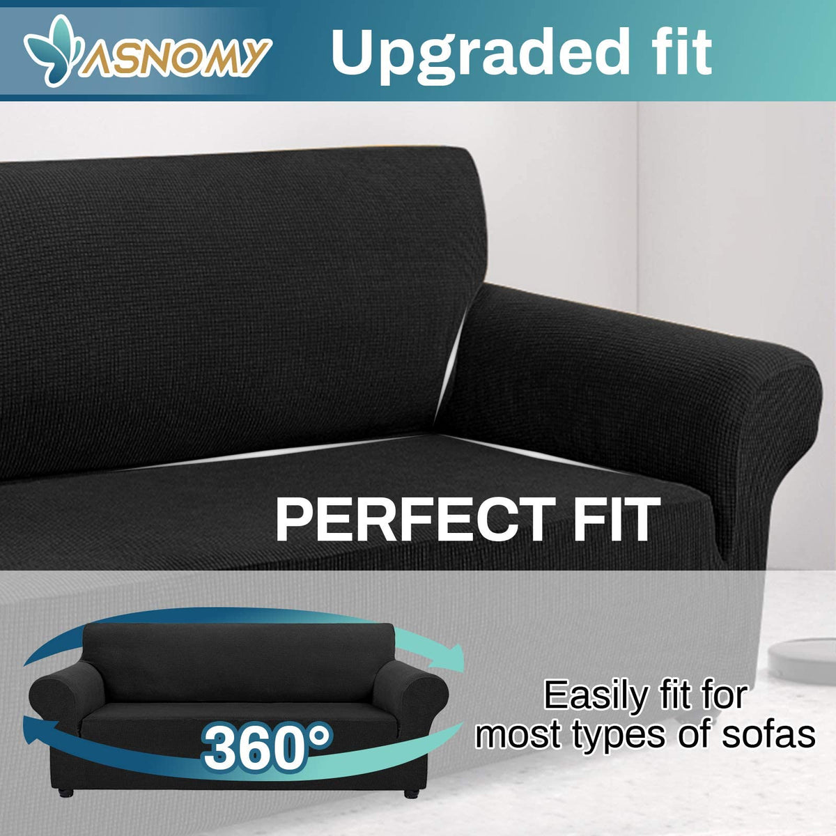 Stretch Couch Covers for Sofa Washable, 3 Cushion Couch, Black