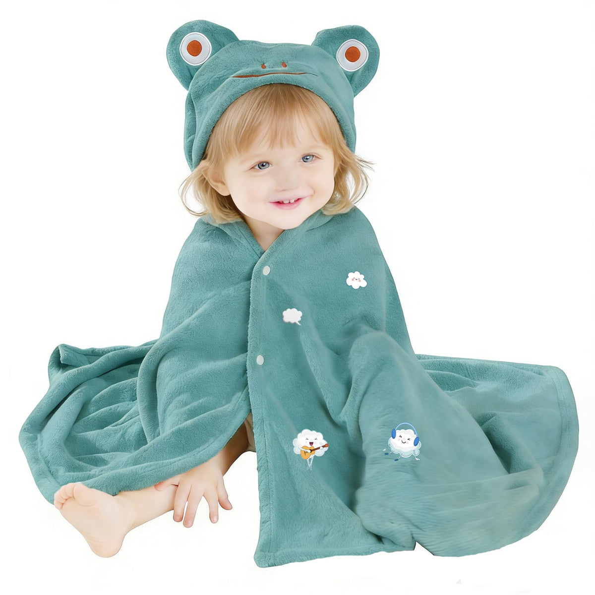 Hooded Bath Towel for Babies and Toddlers, 27.5" x 55"(Greenish)