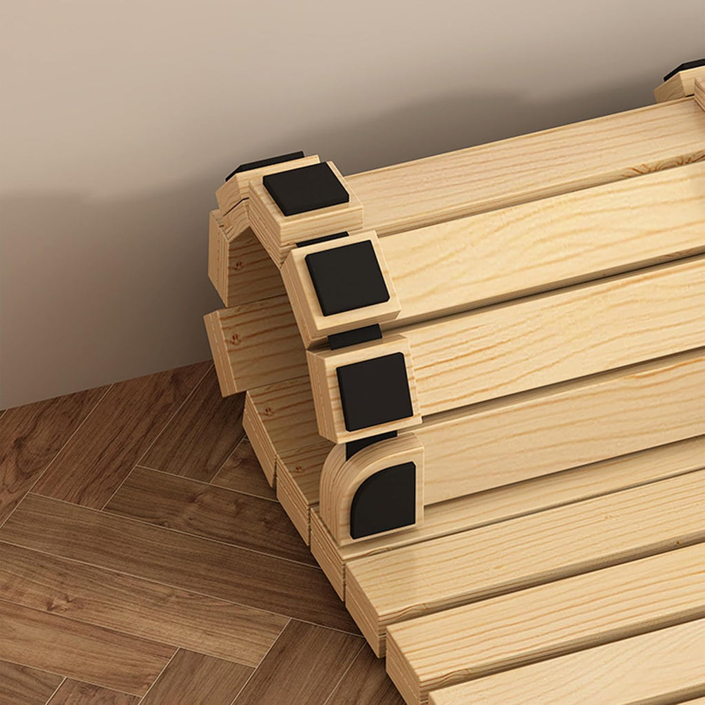 Solid Wood Slatted Bed Frame, Japanese Floor Platform, Natural Wood, 74.8" x 59", Foldable Roll-Up Design, No